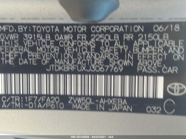 Photo 8 VIN: JTDKBRFUXJ3067769 - TOYOTA PRIUS 