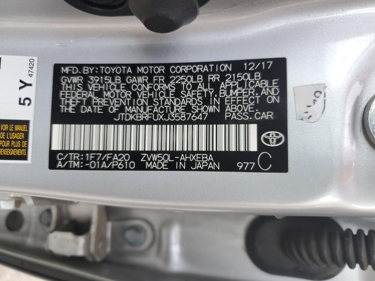 Photo 11 VIN: JTDKBRFUXJ3587647 - TOYOTA PRIUS 