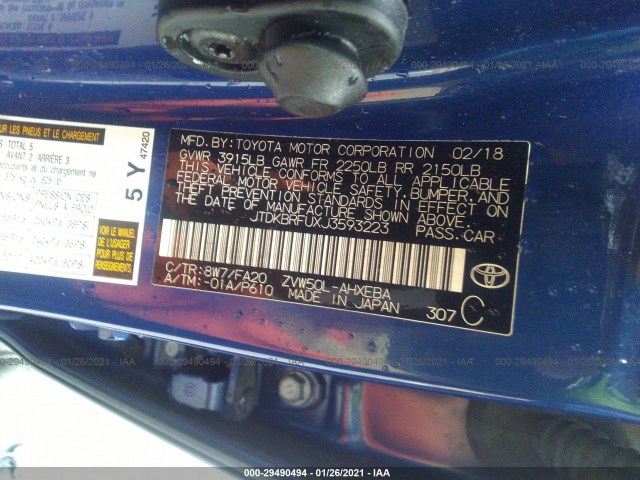 Photo 8 VIN: JTDKBRFUXJ3593223 - TOYOTA PRIUS 