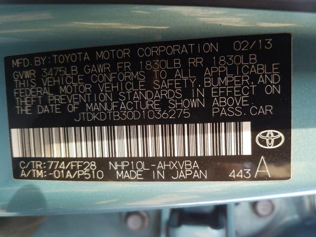 Photo 9 VIN: JTDKDTB30D1036275 - TOYOTA PRIUS C 