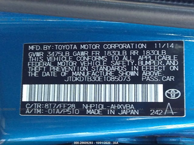 Photo 8 VIN: JTDKDTB30E1085073 - TOYOTA PRIUS C 