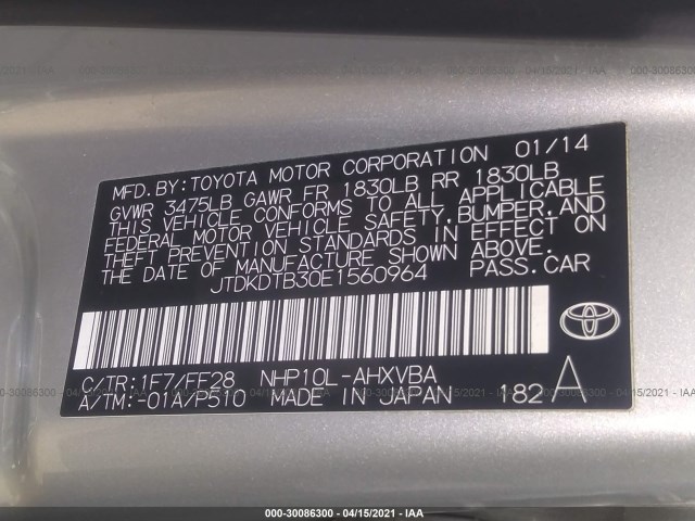 Photo 8 VIN: JTDKDTB30E1560964 - TOYOTA PRIUS C 