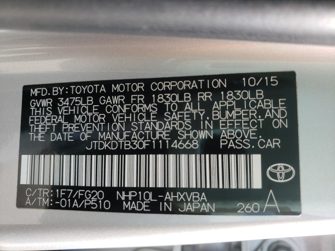 Photo 9 VIN: JTDKDTB30F1114668 - TOYOTA PRIUS C 