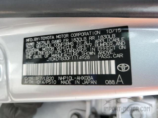 Photo 11 VIN: JTDKDTB30F1114928 - TOYOTA PRIUS C 