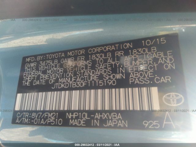 Photo 8 VIN: JTDKDTB30F1115190 - TOYOTA PRIUS C 