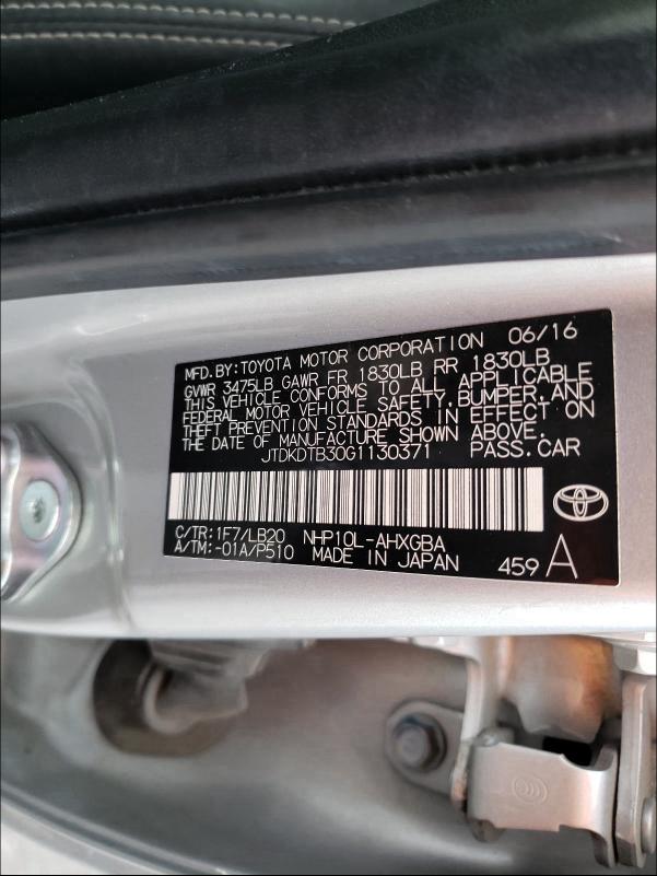 Photo 9 VIN: JTDKDTB30G1130371 - TOYOTA PRIUS C 