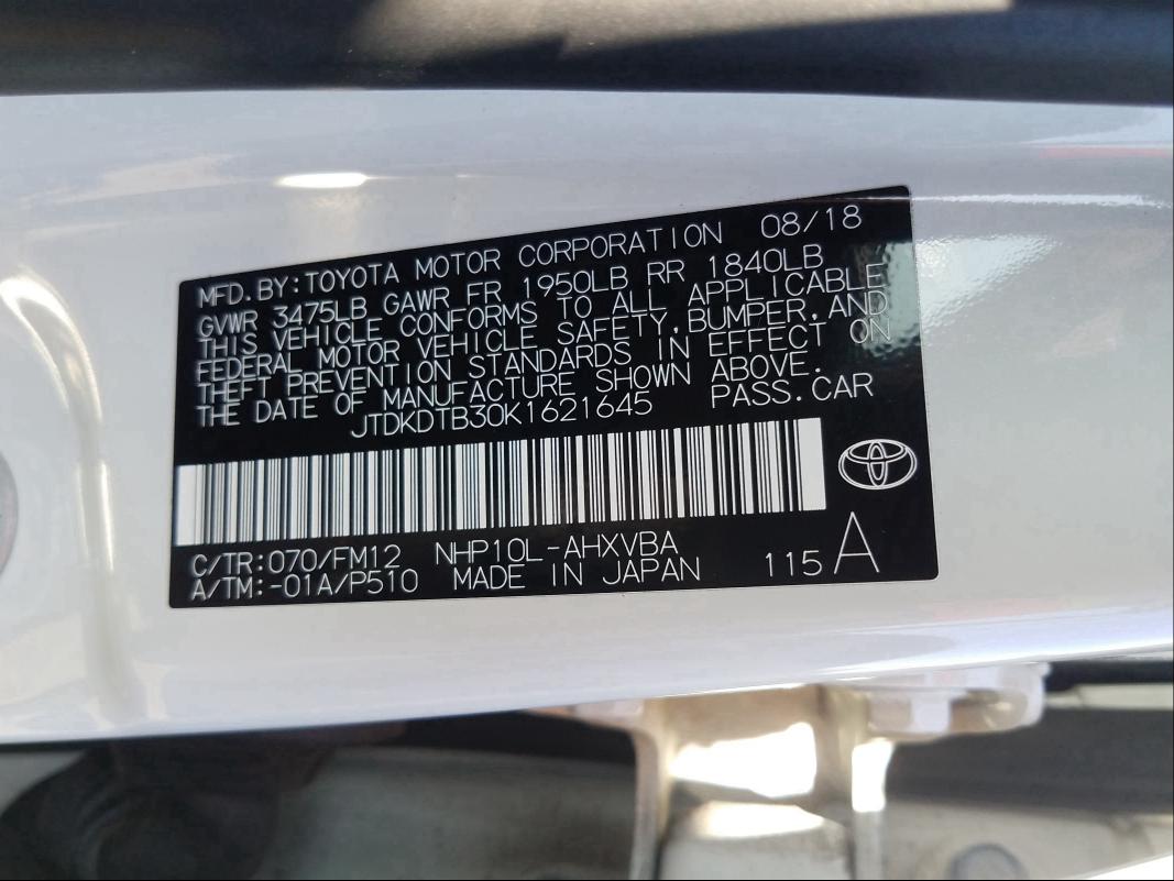 Photo 9 VIN: JTDKDTB30K1621645 - TOYOTA PRIUS C 