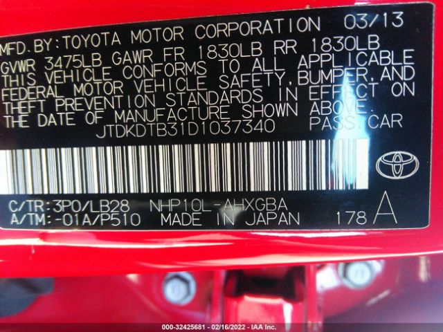 Photo 8 VIN: JTDKDTB31D1037340 - TOYOTA PRIUS C 