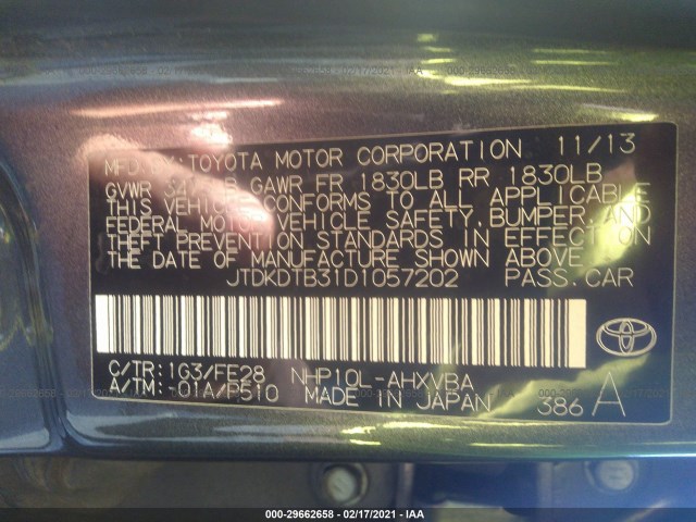 Photo 8 VIN: JTDKDTB31D1057202 - TOYOTA PRIUS C 