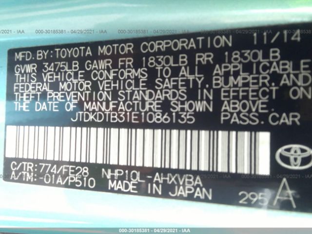 Photo 8 VIN: JTDKDTB31E1086135 - TOYOTA PRIUS C 