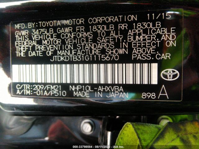 Photo 8 VIN: JTDKDTB31G1115670 - TOYOTA PRIUS C 