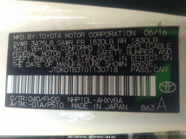 Photo 8 VIN: JTDKDTB31G1130718 - TOYOTA PRIUS C 