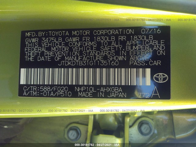 Photo 8 VIN: JTDKDTB31G1135160 - TOYOTA PRIUS C 