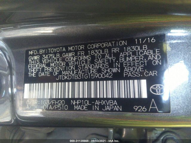 Photo 8 VIN: JTDKDTB31G1590042 - TOYOTA PRIUS C 