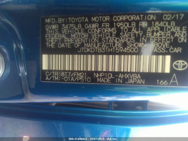 Photo 8 VIN: JTDKDTB31H1594500 - TOYOTA PRIUS C 