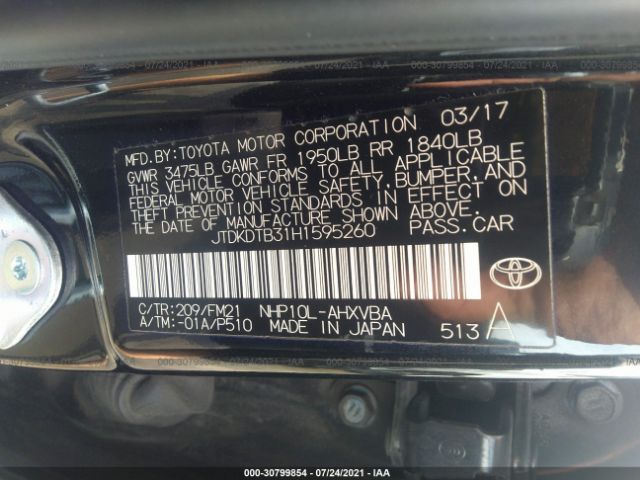 Photo 8 VIN: JTDKDTB31H1595260 - TOYOTA PRIUS C 