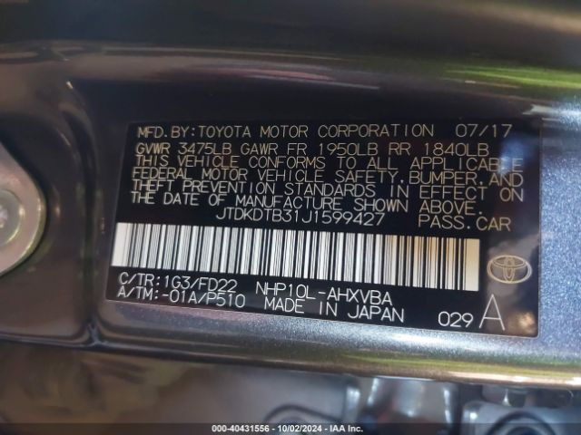 Photo 8 VIN: JTDKDTB31J1599427 - TOYOTA PRIUS C 