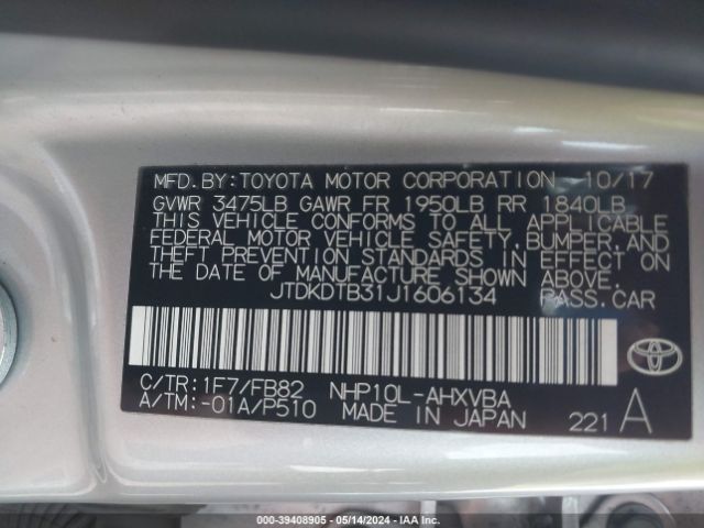 Photo 8 VIN: JTDKDTB31J1606134 - TOYOTA PRIUS C 