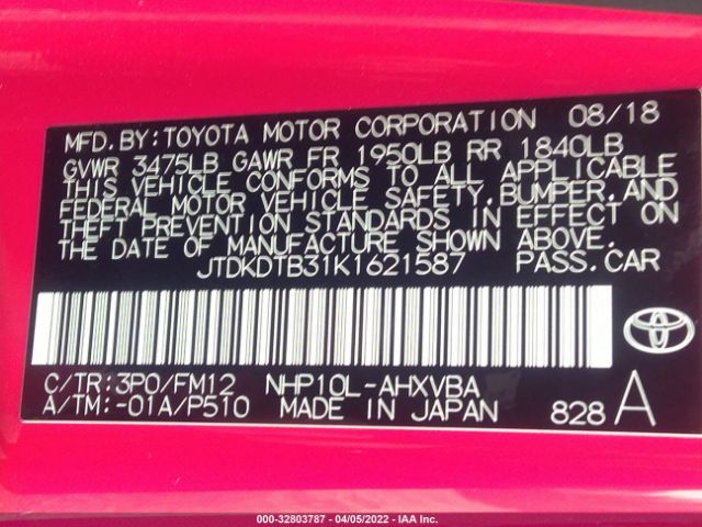 Photo 8 VIN: JTDKDTB31K1621587 - TOYOTA PRIUS C 