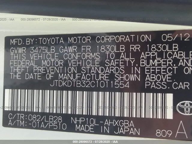 Photo 8 VIN: JTDKDTB32C1011554 - TOYOTA PRIUS C 