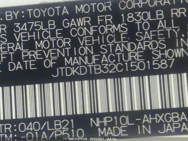 Photo 8 VIN: JTDKDTB32C1501587 - TOYOTA PRIUS C 