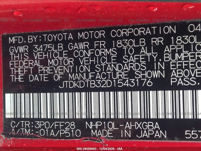 Photo 8 VIN: JTDKDTB32D1543176 - TOYOTA PRIUS C 