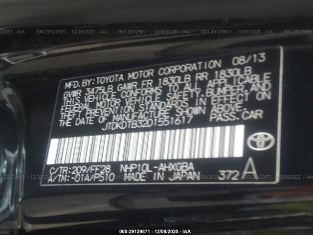 Photo 8 VIN: JTDKDTB32D1551617 - TOYOTA PRIUS C 