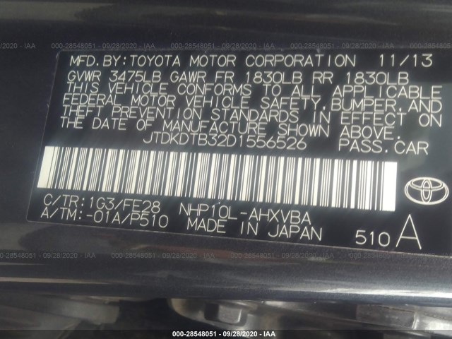 Photo 8 VIN: JTDKDTB32D1556526 - TOYOTA PRIUS C 