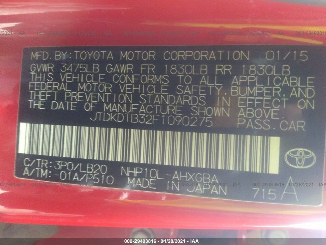 Photo 8 VIN: JTDKDTB32F1090275 - TOYOTA PRIUS C 