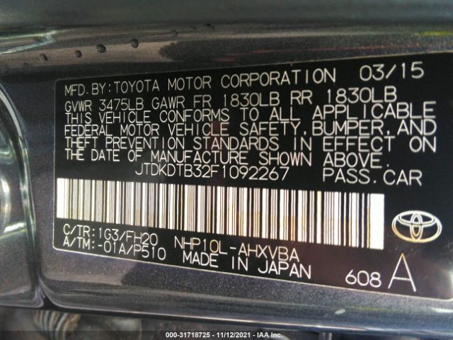 Photo 8 VIN: JTDKDTB32F1092267 - TOYOTA PRIUS C 