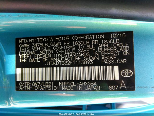 Photo 8 VIN: JTDKDTB32F1113893 - TOYOTA PRIUS C 