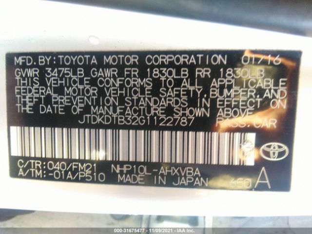 Photo 8 VIN: JTDKDTB32G1122787 - TOYOTA PRIUS C 