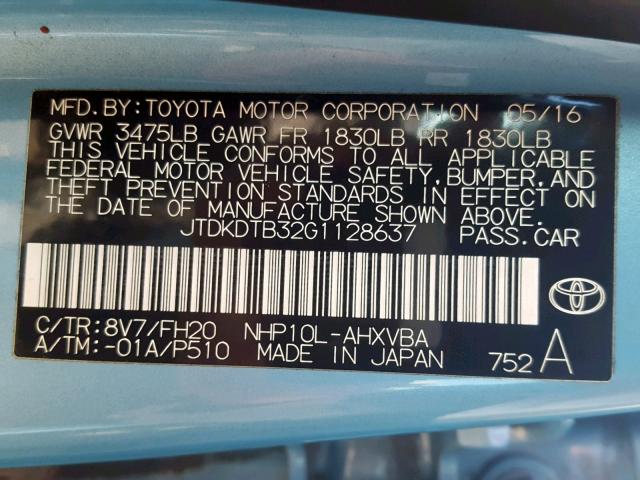 Photo 9 VIN: JTDKDTB32G1128637 - TOYOTA PRIUS C 