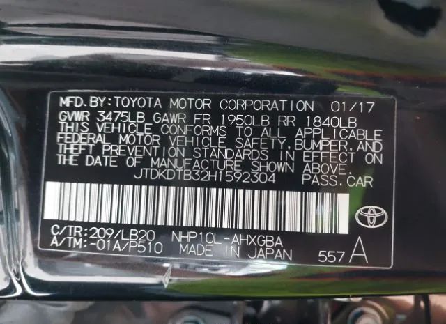 Photo 8 VIN: JTDKDTB32H1592304 - TOYOTA PRIUS C 