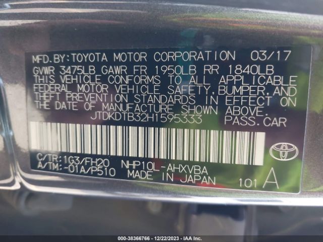 Photo 8 VIN: JTDKDTB32H1595333 - TOYOTA PRIUS C 