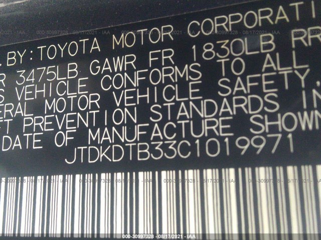 Photo 8 VIN: JTDKDTB33C1019971 - TOYOTA PRIUS C 