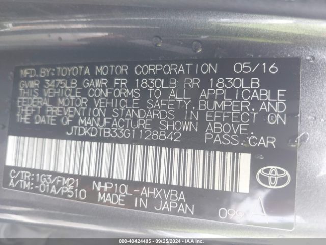 Photo 8 VIN: JTDKDTB33G1128842 - TOYOTA PRIUS C 