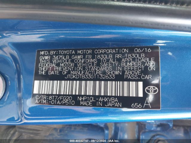 Photo 8 VIN: JTDKDTB33G1132633 - TOYOTA PRIUS C 