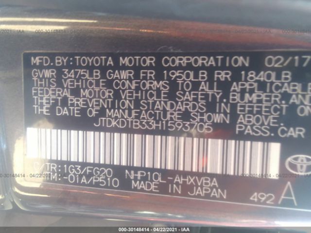 Photo 8 VIN: JTDKDTB33H1593705 - TOYOTA PRIUS C 