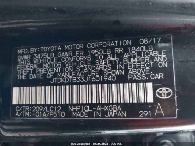 Photo 8 VIN: JTDKDTB33J1601940 - TOYOTA PRIUS C 