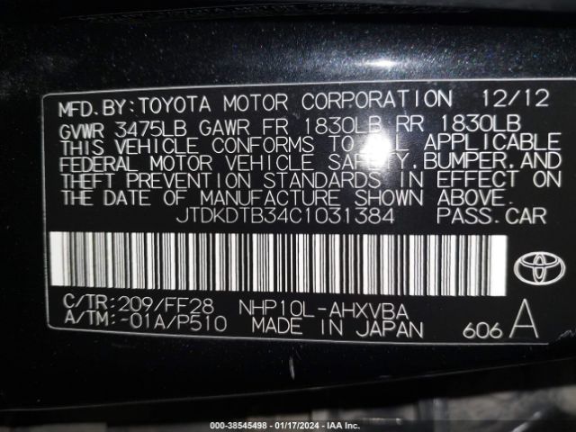 Photo 8 VIN: JTDKDTB34C1031384 - TOYOTA PRIUS C 