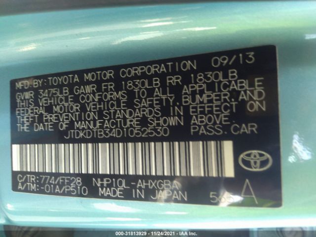 Photo 8 VIN: JTDKDTB34D1052530 - TOYOTA PRIUS C 