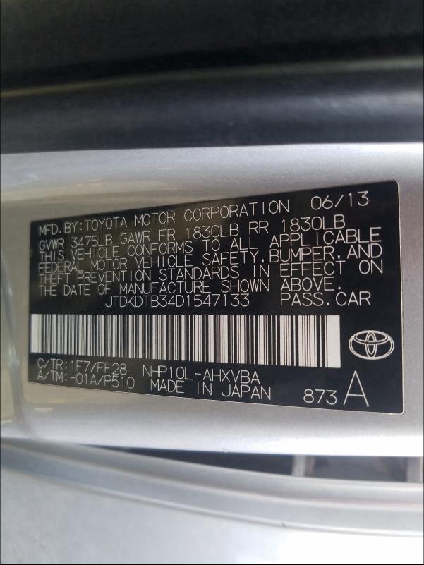 Photo 9 VIN: JTDKDTB34D1547133 - TOYOTA PRIUS C 