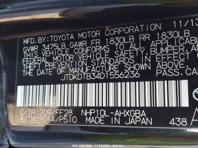 Photo 8 VIN: JTDKDTB34D1556236 - TOYOTA PRIUS C 