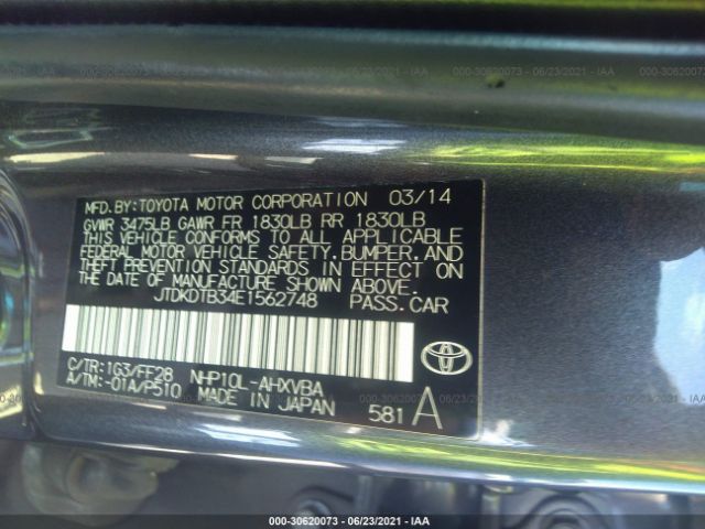 Photo 8 VIN: JTDKDTB34E1562748 - TOYOTA PRIUS C 