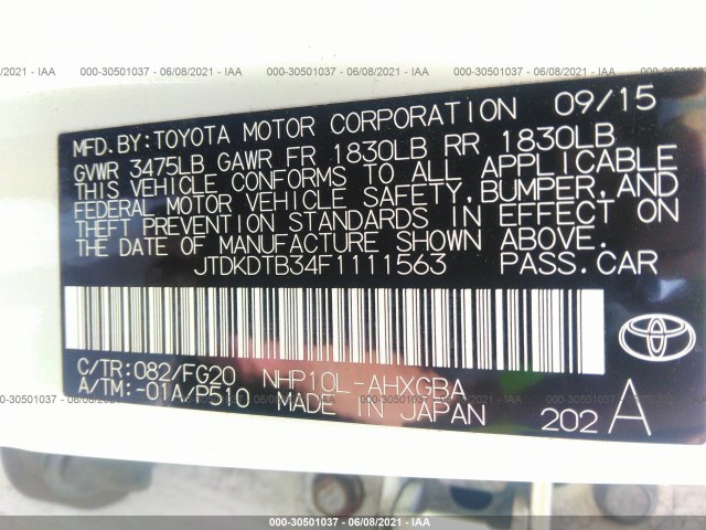 Photo 8 VIN: JTDKDTB34F1111563 - TOYOTA PRIUS C 