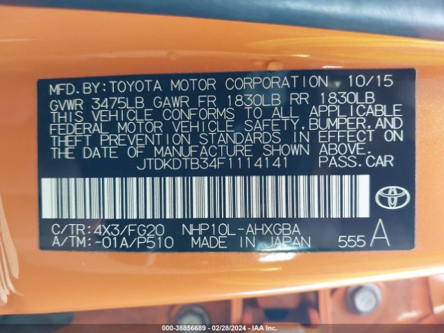 Photo 8 VIN: JTDKDTB34F1114141 - TOYOTA PRIUS C 