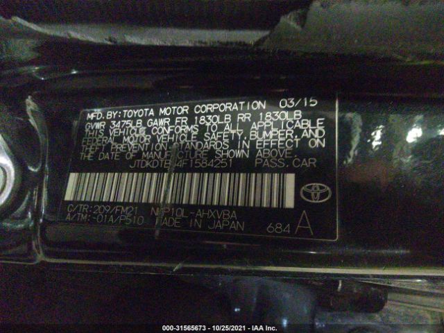 Photo 8 VIN: JTDKDTB34F1584251 - TOYOTA PRIUS C 