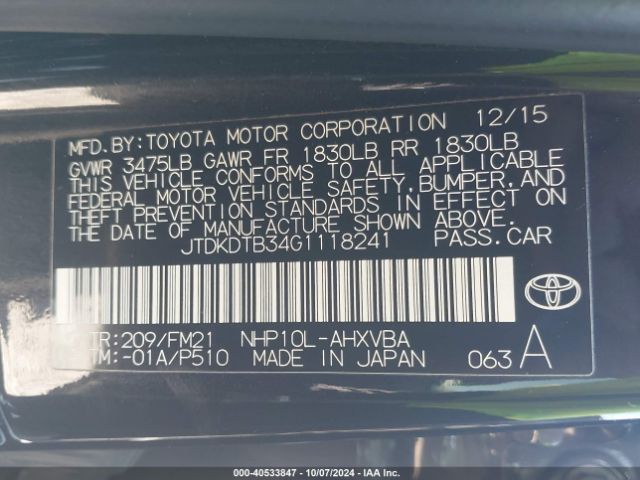 Photo 8 VIN: JTDKDTB34G1118241 - TOYOTA PRIUS C 