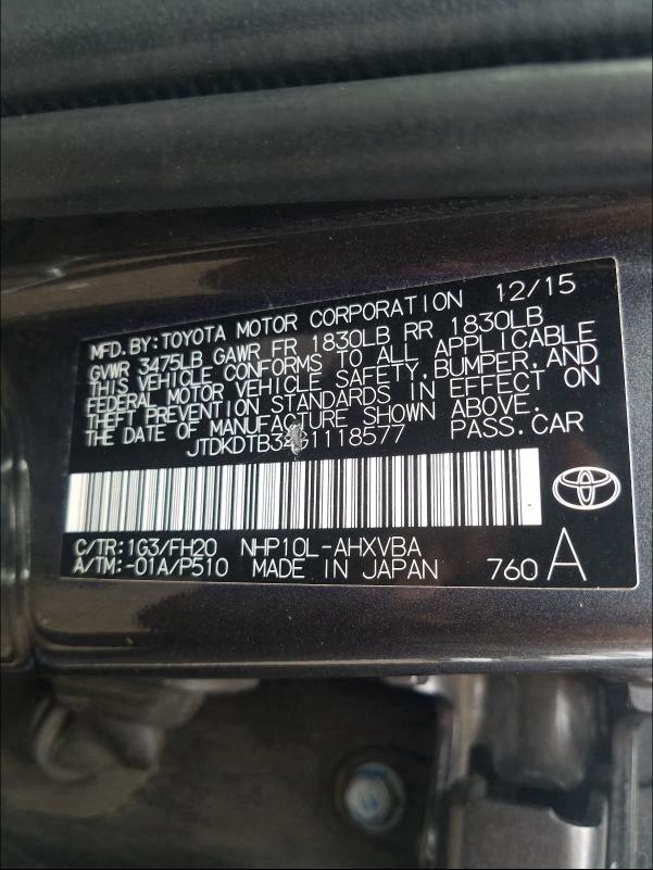 Photo 9 VIN: JTDKDTB34G1118577 - TOYOTA PRIUS C 